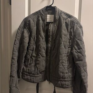 Mango MNG Green Charcoal Quilted Jacket size XS